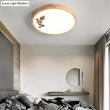 Wood Bedroom Led Circle Flush Mount Ceiling Light Grey / 10 Warm