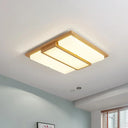 Wood Flush Lamp Simplicity Led Ceiling Mounted Fixture In Warm/White Light - Square/Rectangle