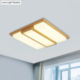 Wood Flush Lamp Simplicity Led Ceiling Mounted Fixture In Warm/White Light - Square/Rectangle