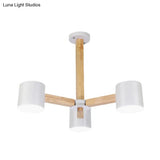 Wood & Iron Nordic Pendant Light With Drum Shade For Study Room In Black/White
