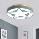 Wood Led Star Flush Mount Ceiling Light With Acrylic Shade For Boys Bedroom – Modern Style Green