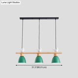 Wood & Metal Macaron Bowl Pendant Light With 3 Lights For Island Electric Socket