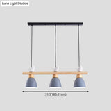 Wood & Metal Macaron Bowl Pendant Light With 3 Lights For Island Electric Socket
