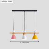 Wood & Metal Macaron Bowl Pendant Light With 3 Lights For Island Electric Socket