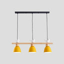 Wood & Metal Macaron Bowl Pendant Light With 3 Lights For Island Electric Socket Yellow