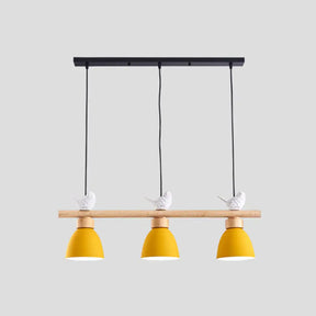 Wood & Metal Macaron Bowl Pendant Light With 3 Lights For Island Electric Socket Yellow