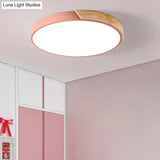 Wood Minimalist Rounded Flush Ceiling Light - 1-Light Flush-Mount Fixture Pink / 9