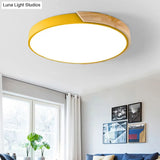 Wood Minimalist Rounded Flush Ceiling Light - 1-Light Flush-Mount Fixture Yellow / 9