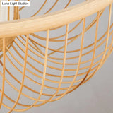 Wood Pendant Light: Bamboo Curved Drum Suspension Light Simplicity Design 1-Light Fixture