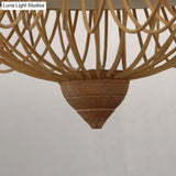 Wood Pendant Light: Bamboo Curved Drum Suspension Light Simplicity Design 1-Light Fixture