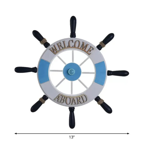 Wood Rudder Design Acrylic Led Wall Sconce - Round Flush Mount With Blue Warm/White Light