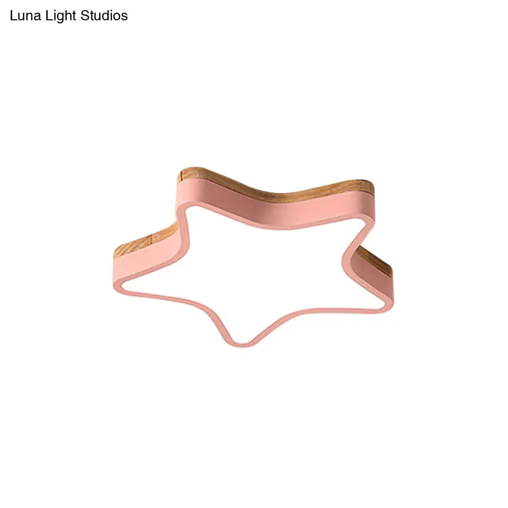 Wood Star Flush Cartoon Led Ceiling Light For Kindergarten Room