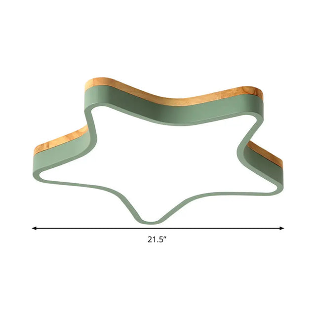 Wood Star Flush Cartoon Led Ceiling Light For Kindergarten Room