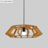 Wooden Asian Drum Pendant Light - 1-Light Study Room Ceiling Lamp