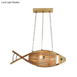 Wooden Bamboo Fish Chandelier - Asian Style Suspension Light For Restaurants