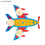 Wooden Blue Kids Propeller Plane Ceiling Light For Living Room Or Baby Bedroom