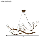 Wooden Branch Chandelier Lodge Style Ceiling Light With Glass Ball Shade - Warm/White 8/12/16 Lights