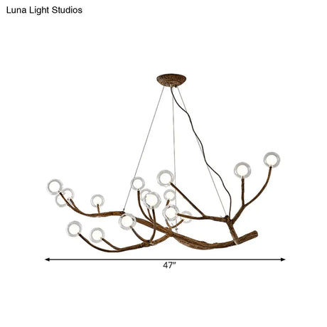 Wooden Branch Chandelier Lodge Style Ceiling Light With Glass Ball Shade - Warm/White 8/12/16 Lights