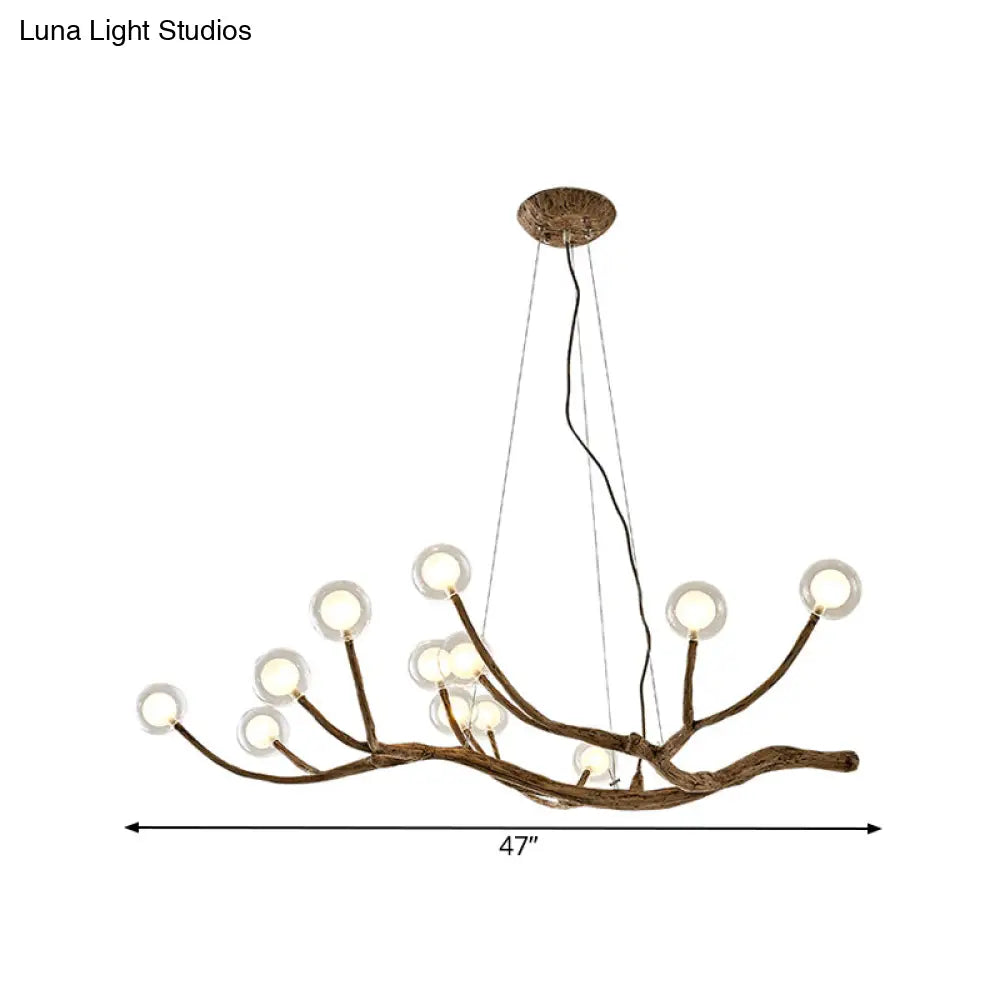 Wooden Branch Chandelier Lodge Style Ceiling Light With Glass Ball Shade - Warm/White 8/12/16 Lights