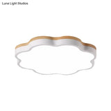 Wooden Ceiling Light With Floral Shade - Flush Mount For Kids Bedroom