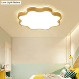 Wooden Flower Flush Mount Light With Simple Beige Led - Bedroom Lighting
