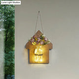 Wooden House Wall Light With Modern Flower/Plant String Accent Ideal For Cafes And Tea Shops
