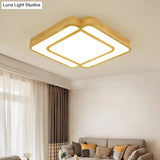Wooden Led Flush Mount Lamp In Beige - Diamond Shape Simple & Stylish
