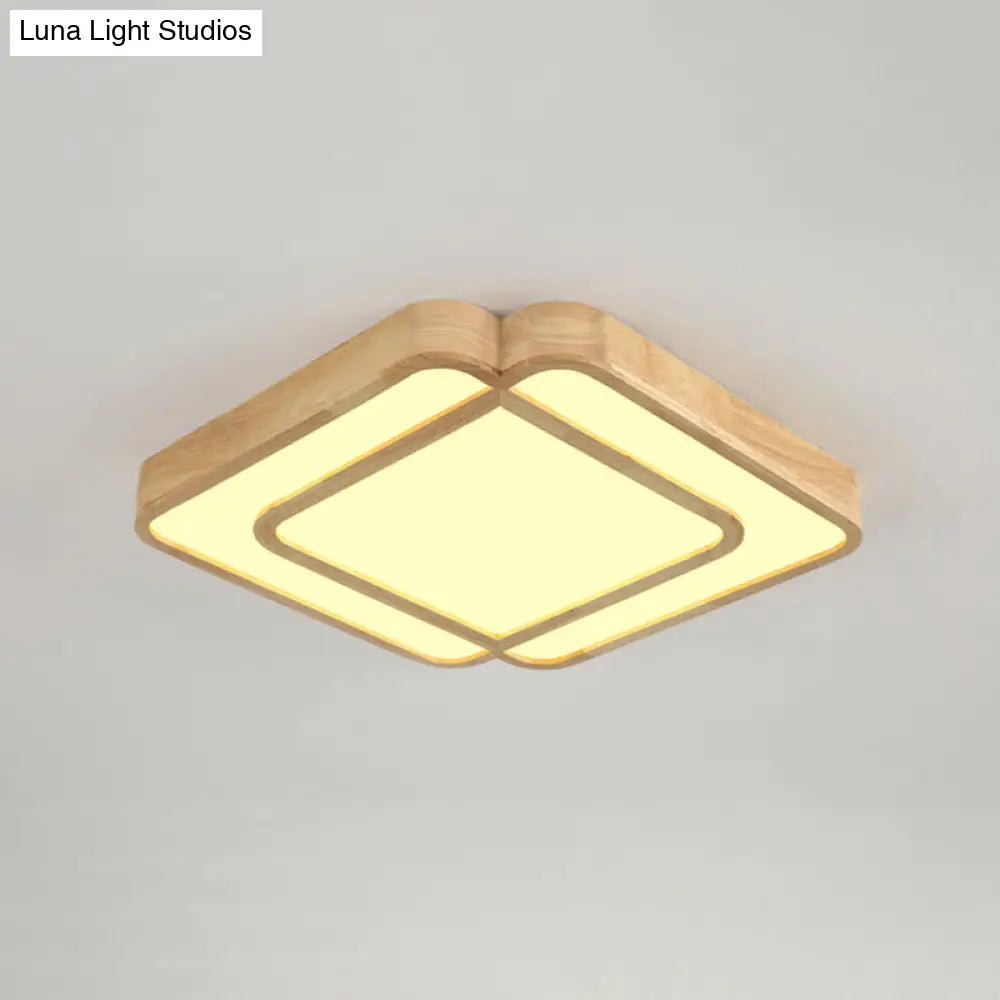 Wooden Led Flush Mount Lamp In Beige - Diamond Shape Simple & Stylish