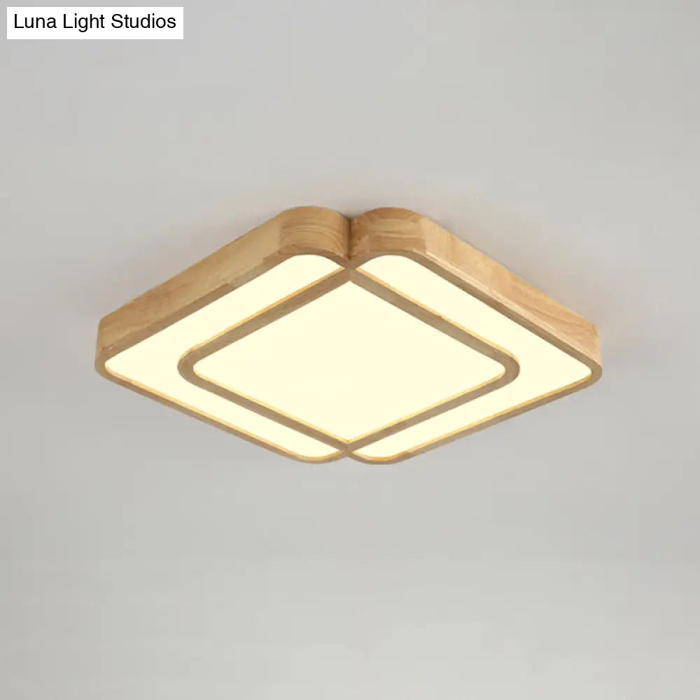Wooden Led Flush Mount Lamp In Beige - Diamond Shape Simple & Stylish