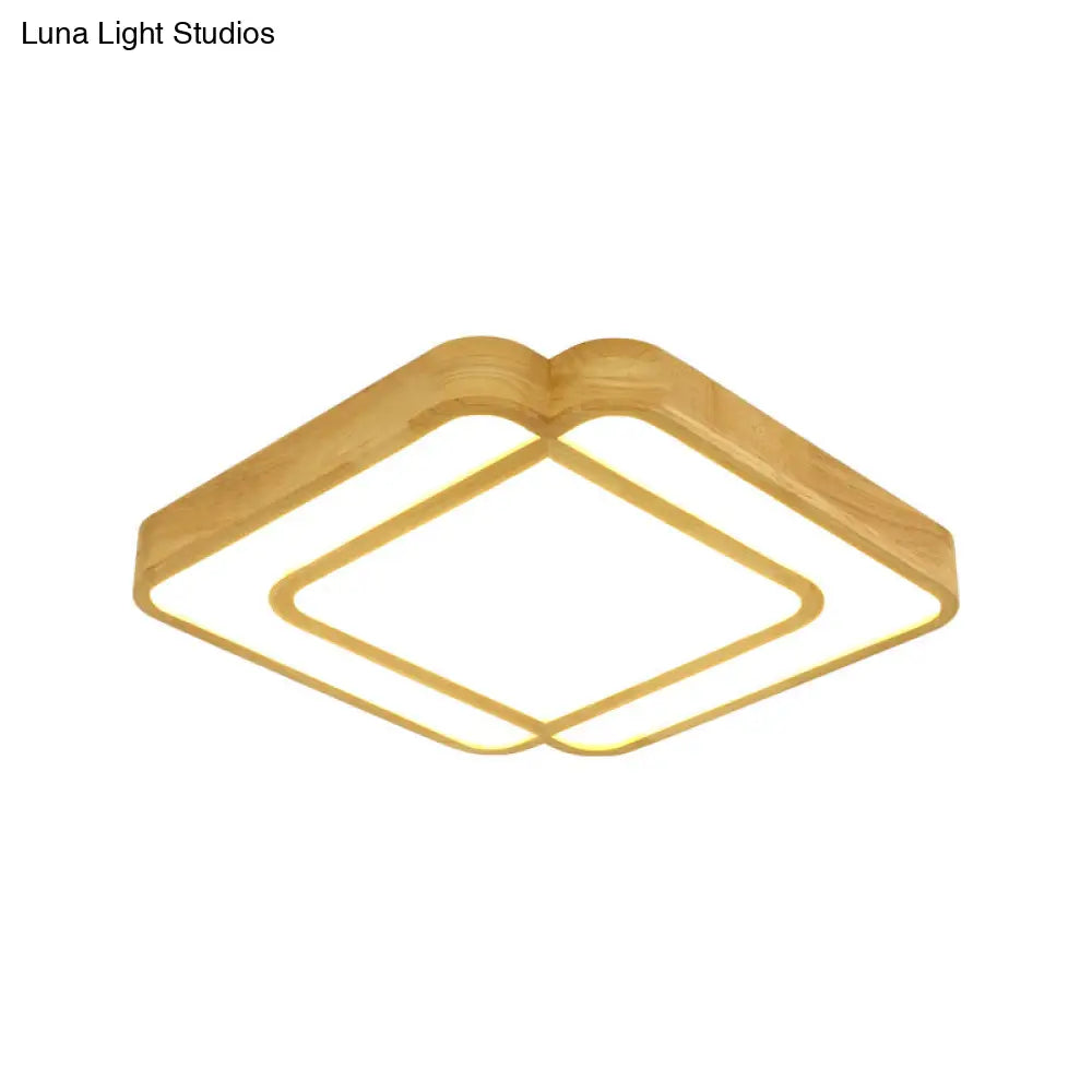 Wooden Led Flush Mount Lamp In Beige - Diamond Shape Simple & Stylish