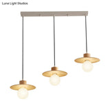 Wooden Modernism Hanging Lamp Kit - 3-Head Ceiling Light In Beige For Dining Room