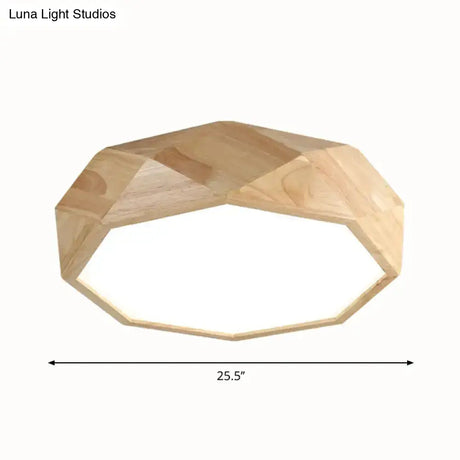Wooden Octagon Ceiling Flushmount Lamp - Nordic Led Beige Light Fixture (18’/21.5’/25.5’) In