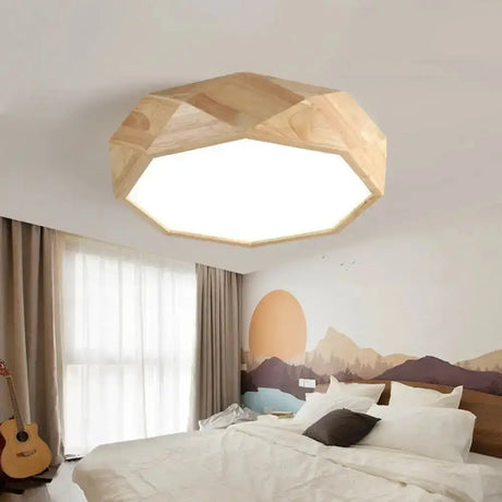 Wooden Octagon Ceiling Flushmount Lamp - Nordic Led Beige Light Fixture (18’/21.5’/25.5’) In