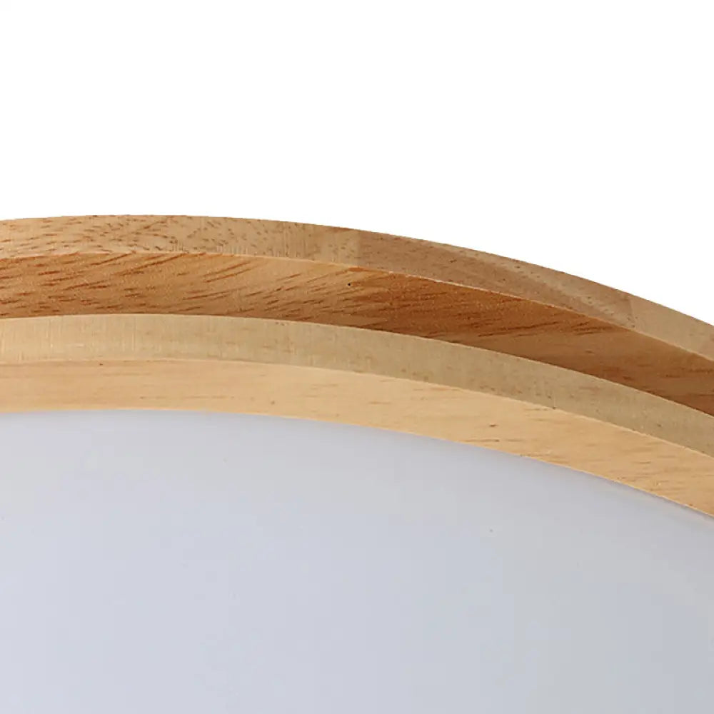 Wooden Round Flush Ceiling Lamp: 16/19.5 Wide Acrylic Simple Style Light For Dining Room