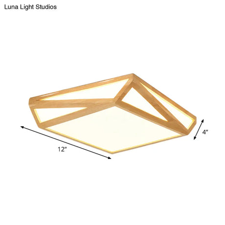 Wooden Square Flush Mount Light Contemporary Bedroom Led Ceiling Lighting Fixture In Beige