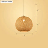 Woven Bamboo Pendant Light - Modern Single Wood Hanging Ceiling Fixture For Restaurants