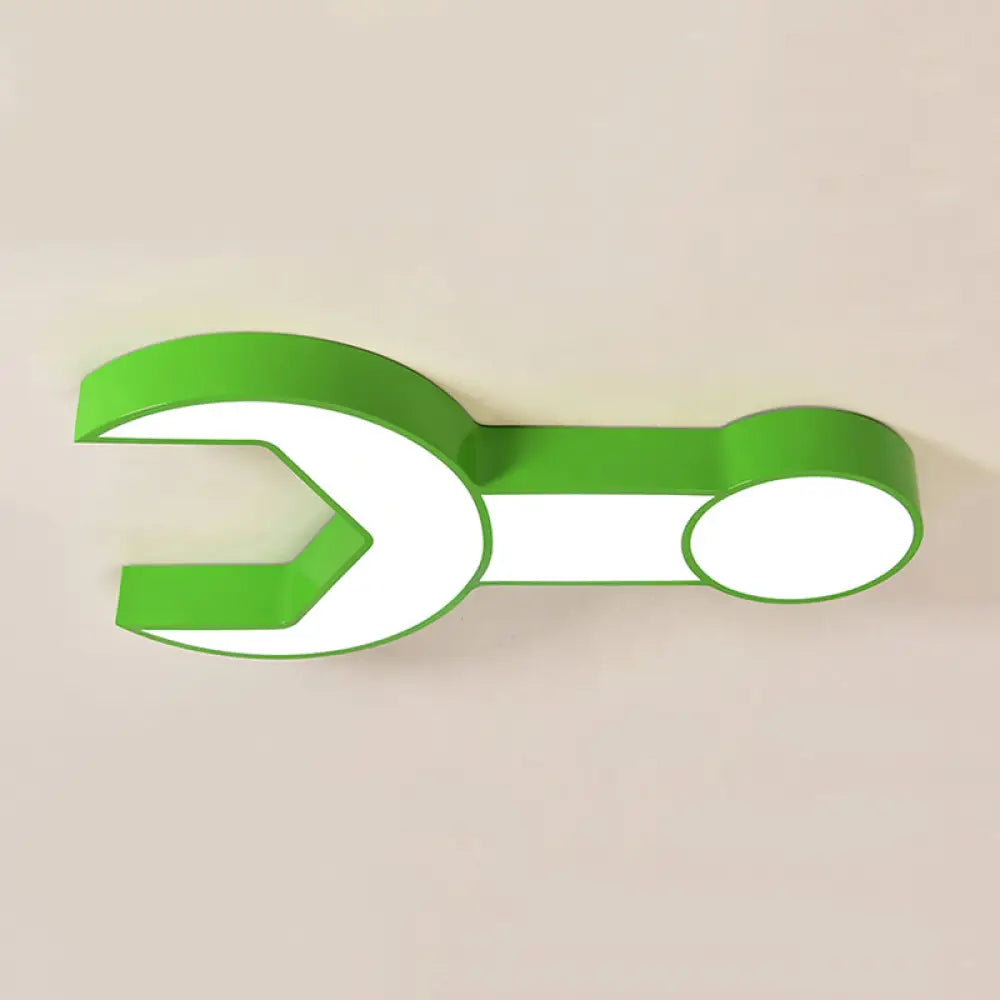 Wrench Shape Ceiling Mount Light: Charming Acrylic Fixture For Kindergarten Bedroom Green