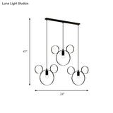 Wrought Iron Bear Pendant Light - Modern Style 3-Light Hanging Lamp In Black