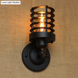 Wrought Iron Cage Wall Light - Industrial Rust/Black Finish