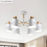 Wrought Iron Carved Chandelier - 6-Light Macaron Style Hanging Light For Living Room