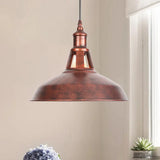 Wrought Iron Rust Pendant Lamp Barn 1-Light Retro Suspension Light For Living Room - 12’/16’