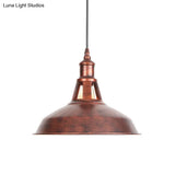 Wrought Iron Rust Pendant Lamp Barn 1-Light Retro Suspension Light For Living Room - 12’/16’ Wide