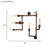 Wrought Iron Vintage Wall Sconce With Aged Brass Finish & 5 Bare Bulb Lights - Piped Design Mount