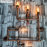 Wrought Iron Vintage Wall Sconce With Aged Brass Finish & 5 Bare Bulb Lights - Piped Design Mount