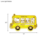 Yellow Bus Sconce Light: Cartoon Led Wall Lamp With Animal Pattern