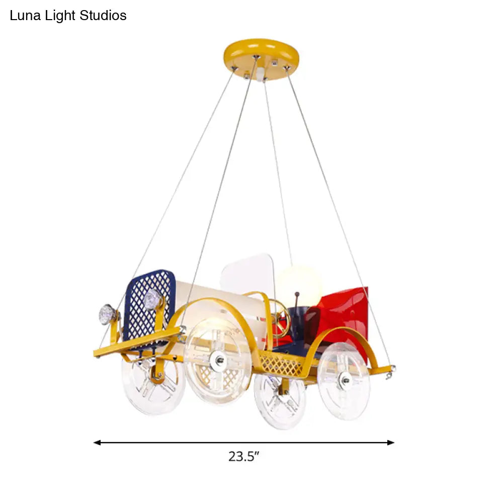 Yellow Car Pendant Light With Driver Cartoon Chandelier - Perfect For Baby Room!