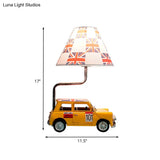 Yellow Cartoon Car Resin Desk Lamp - Cute Night Table Light With Fabric Shade