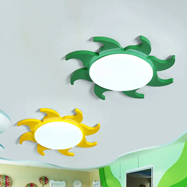 Yellow Cartoon Sun Nursery Ceiling Light With Led Flush Mount