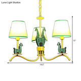 Yellow Cartoon Wood Giraffe Chandelier Light For Living Room With Tapered Shade