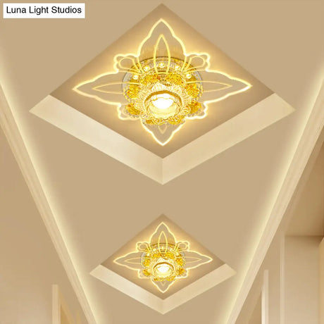 Yellow Crystal Minimalist Led Flush Mount With Floral Shape For Corridors